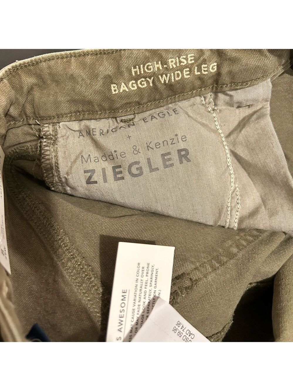 AMERICAN EAGLE Maddie Kensey Ziegler Wide Leg Baggie Pants Khaki Green Sz 8 NWT - Picture 7 of 9